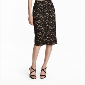 H&M Black Lace with blush underlay pencil skirt